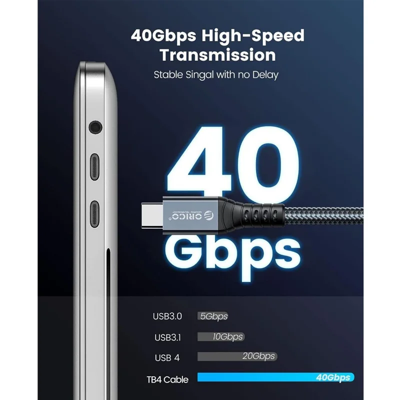 ORICO Thunderbolt 4 Compatible USB4 Cable 40Gbps 8K60Hz PD100W Fast Charge Type-C Data Cable Straight Elbow 2 Styles