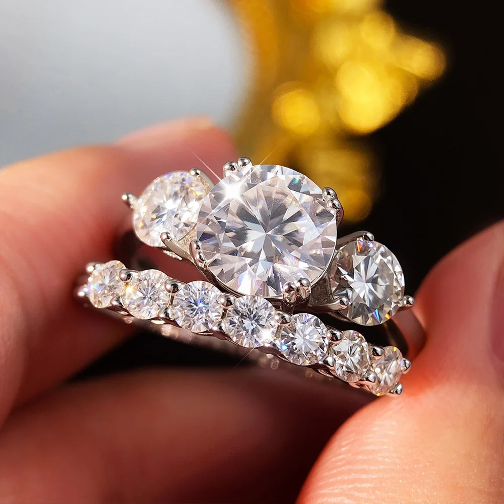 

KNOBSPIN All Moissanite Wedding Rings for Woman 3.7ct D Color VVS1 Lab Diamond Bridal Sets s925 Sterling Sliver Stackable Ring