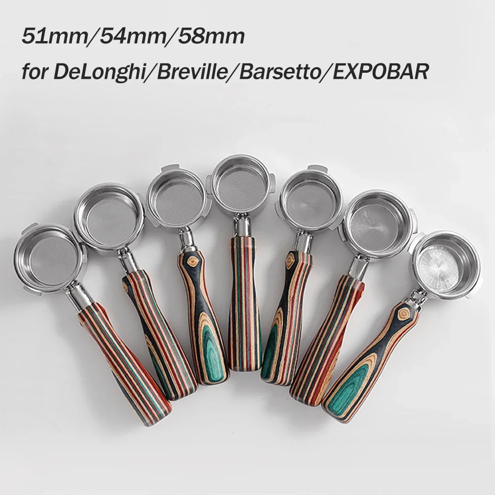 51mm/54mm/58mm Coffee Handle Filter for DeLonghi/Breville/Barsetto/EXPOBAR Stainless Steel Bottomless Portafilter Coffee Tool