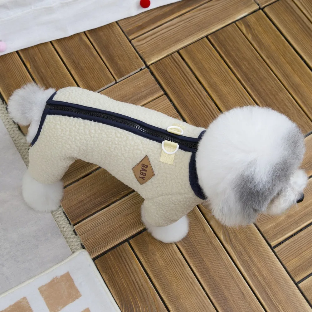 

Cute Warm Dog Four Legged Clothes Soft Breathable Pet Jumpsuit Zipper Puppy Pajamas Autumn Winter
