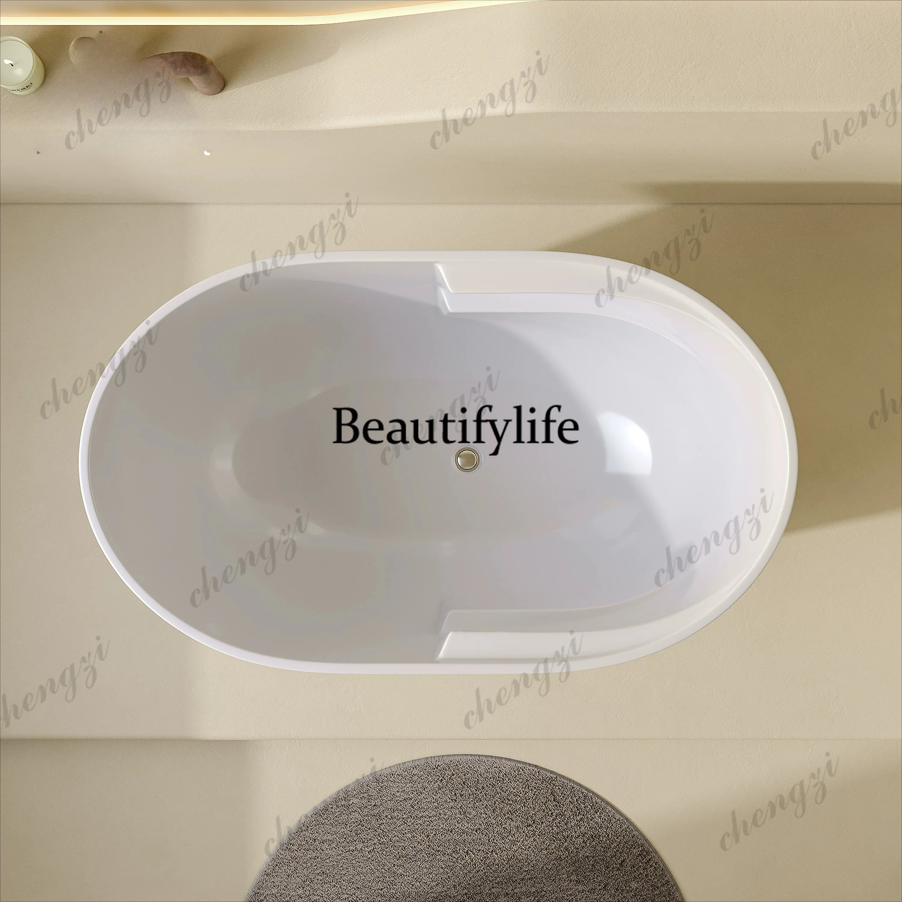 Small apartment oval mobile seat plate deep bubble independent acrylic bathtub