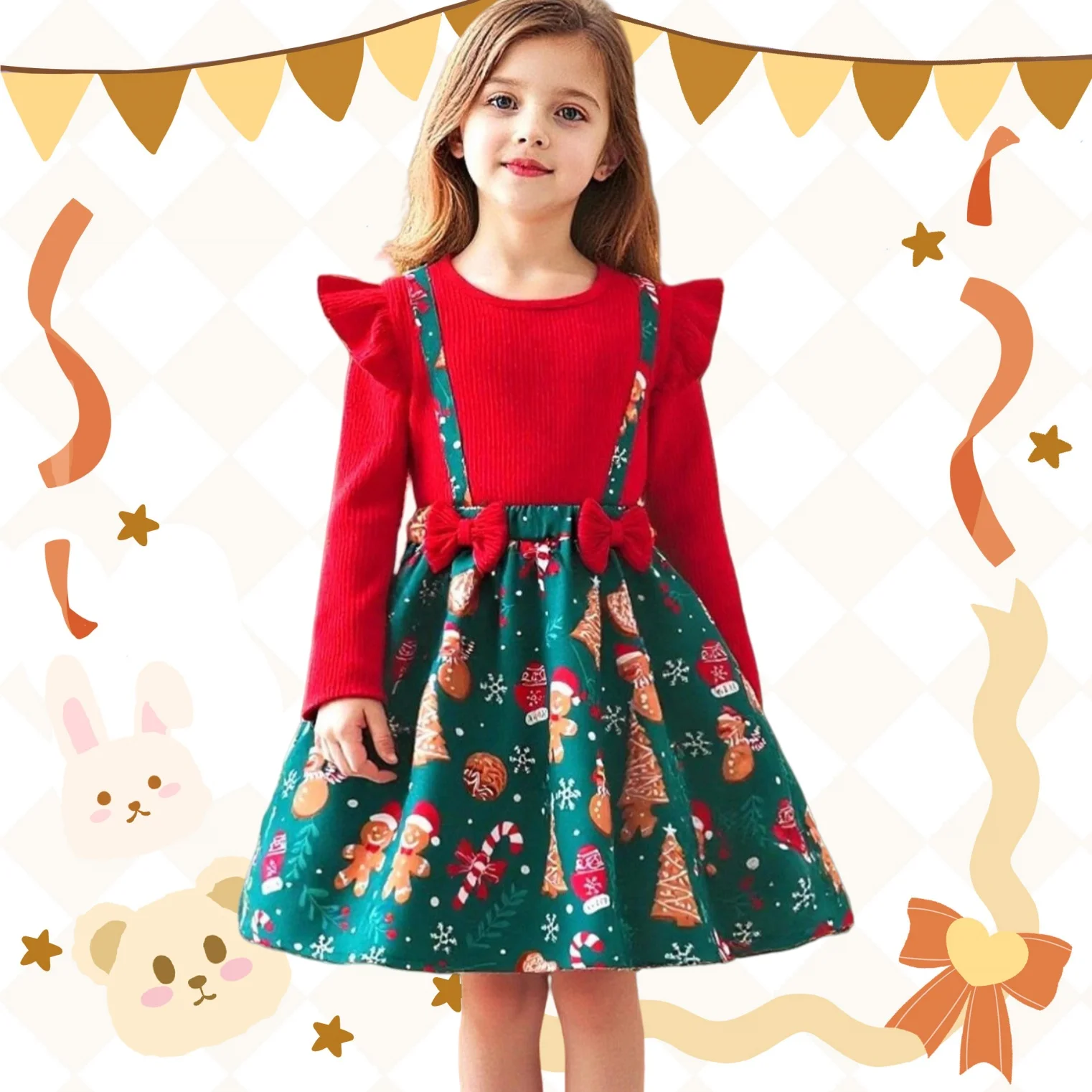 

Baby Girl Long-Sleeve Christmas Outfit Kids Girls Dress Children Clothing for Autumn/Winter Parties Clothes For 2 3 4 5 67 8 Y