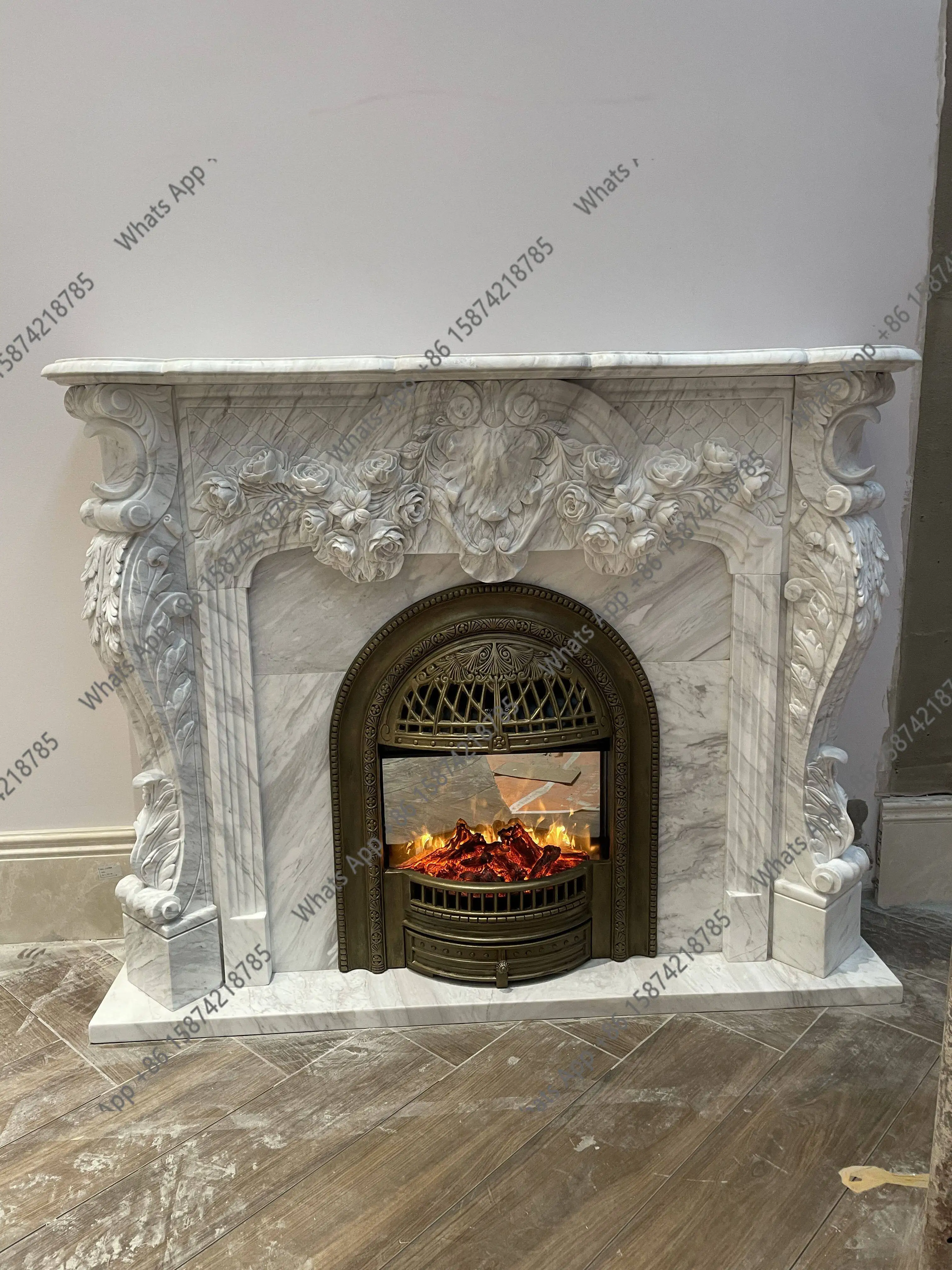 Marble fireplace European living room American stone carving French marble wall stone relief carving fireplace