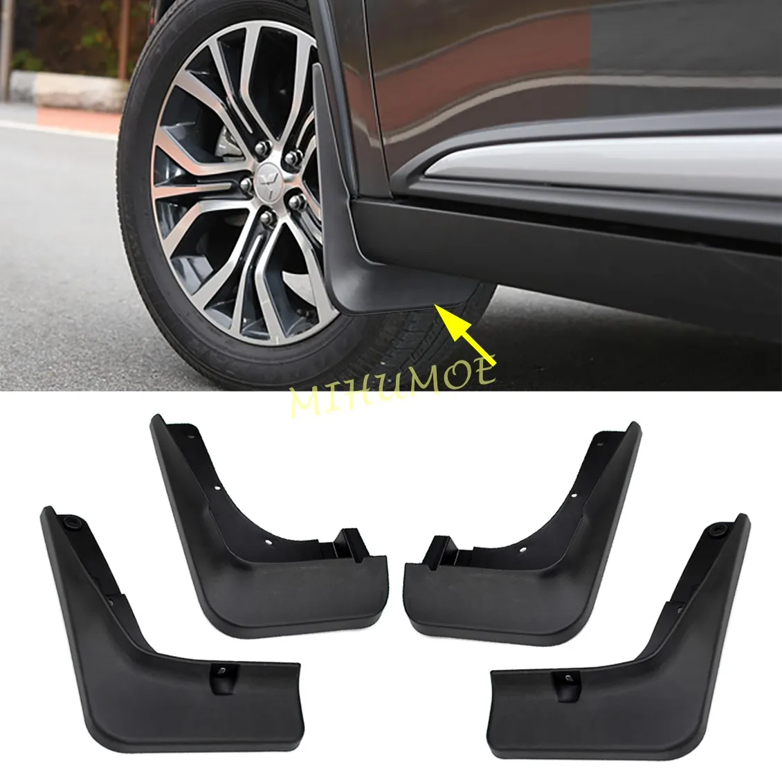 

Для Mitsubishi Outlander 2016-2021: Комплект из 4 брызговиков (передних и задних) с крепежом для колес автомобиля