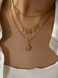 Peri'sbox Stackable 18K Pvd Gold Plated Cute Multi-color Enamel Circular Pendant Necklace for Women Fashion Daily Jewelry Bijoux