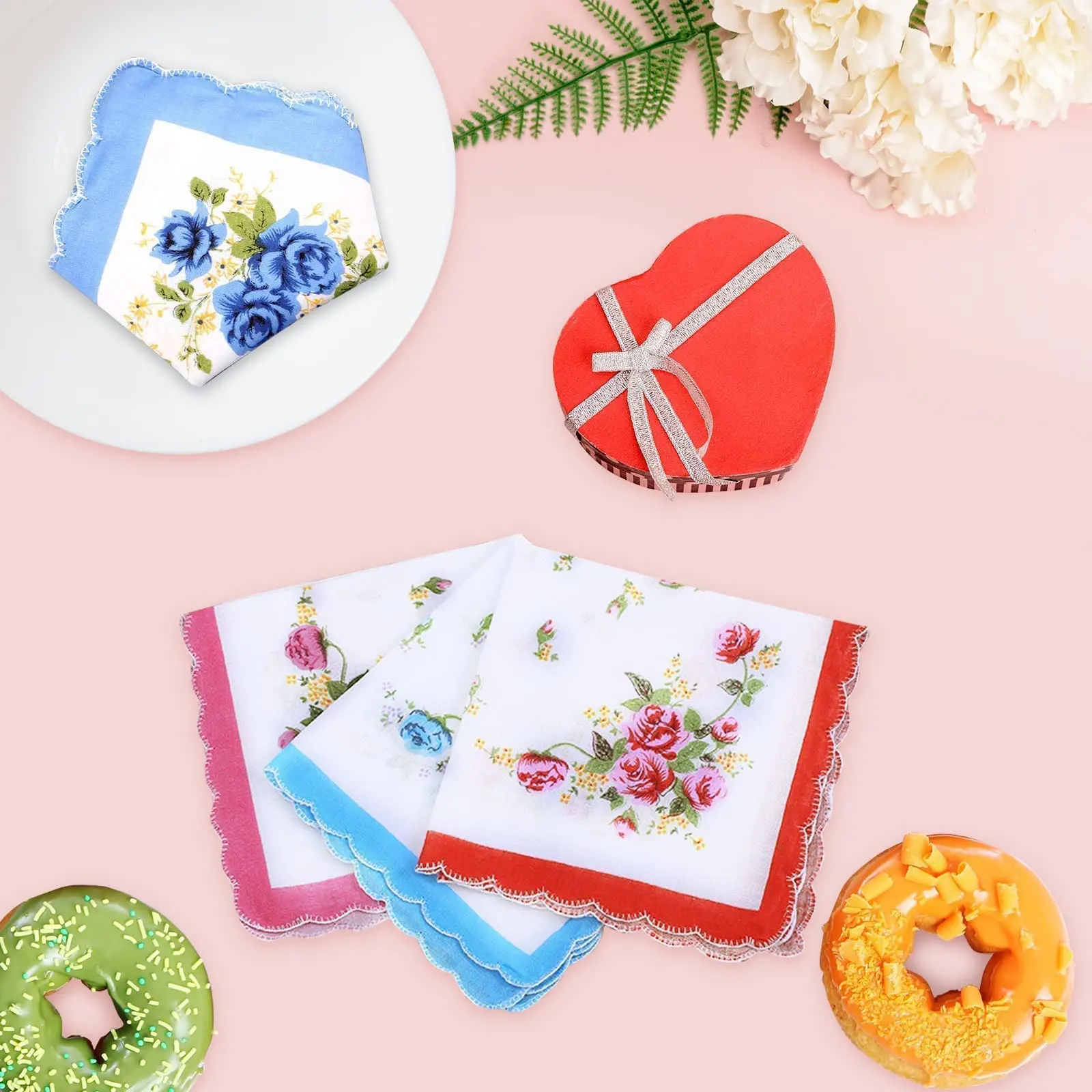 10-teiliges Vintage-Taschentuch für Damen, Camping, Wandern, Reisen, quadratisch, Baumwolle, Einstecktuch, Geburtstagsgeschenk, Muster zufällig