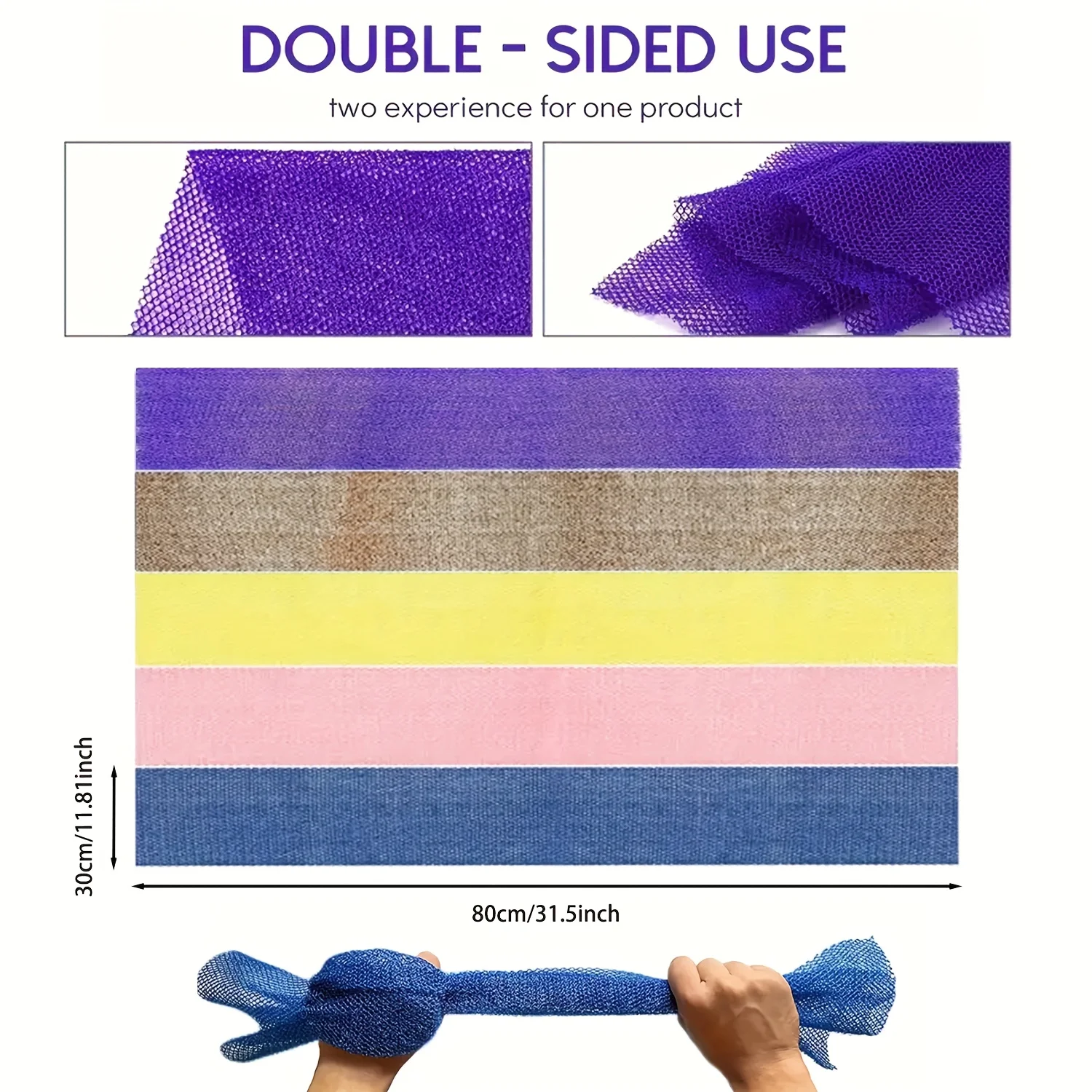 Serviettes de bain longues en filet africain 3 pièces – Épurateurs de lavage du corps rétractables, pour hommes et femmes, exfoliant du dos/corps, conception de serviettes vibrantes