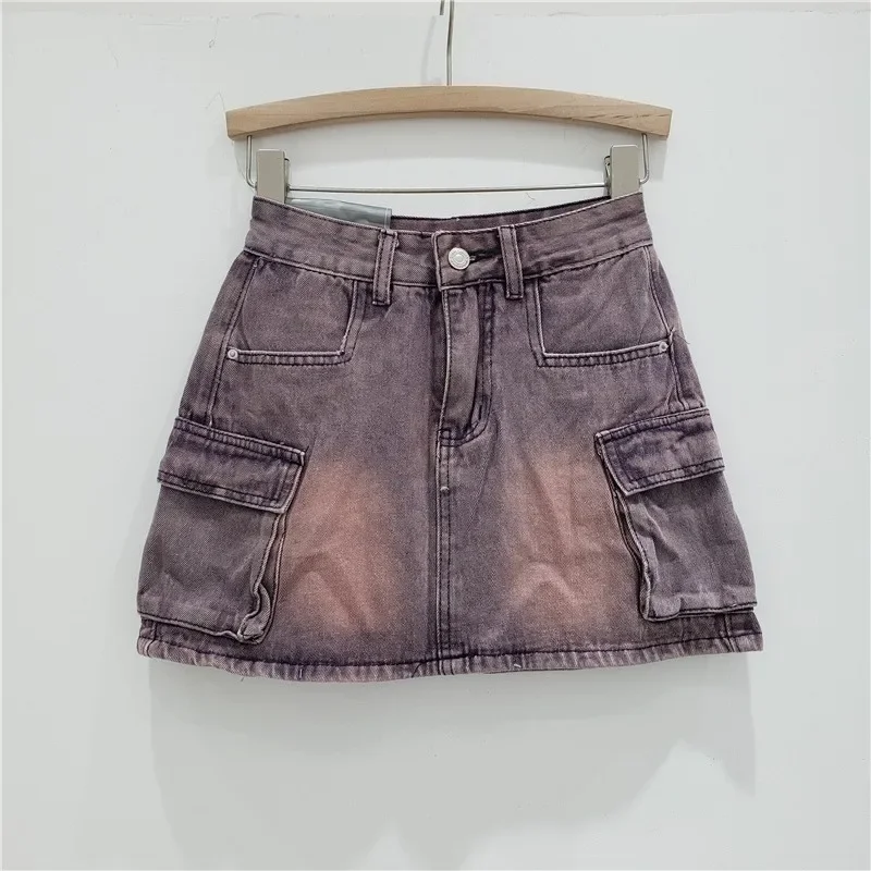 Denim Skirt Women Summer New High Waist Pink Work Suit A-line Wrapped Hip Short Skirt