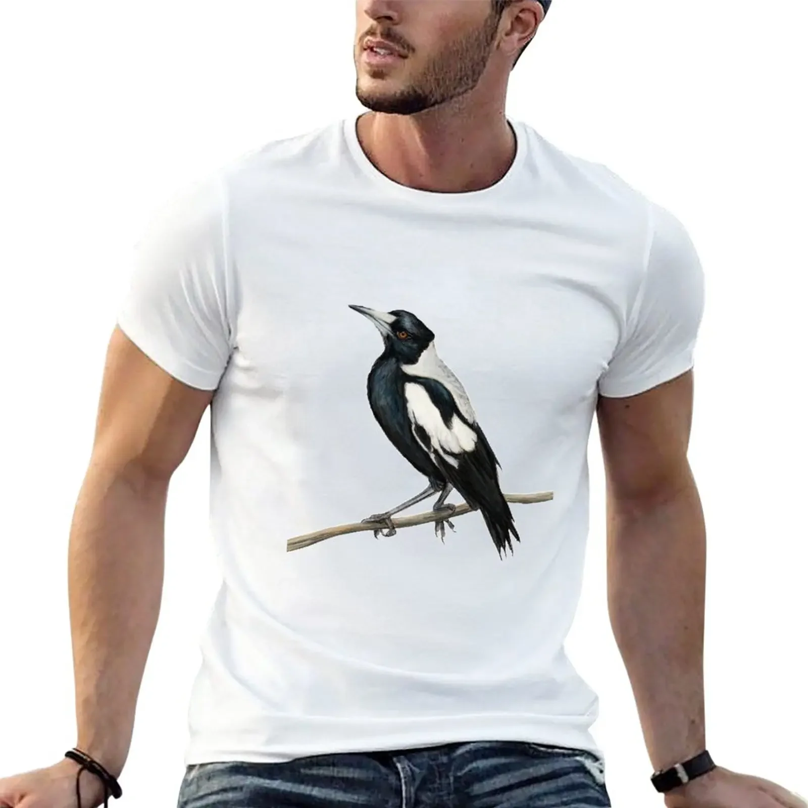 New Magpie art, Australian Magpie bird, bird art, drawing, Australiana, black and white T-Shirt Short t-shirt plain t shirts men