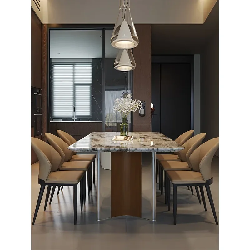 Marble dining table and chair combination Italian light luxury household small apartment high-end dining table 3
