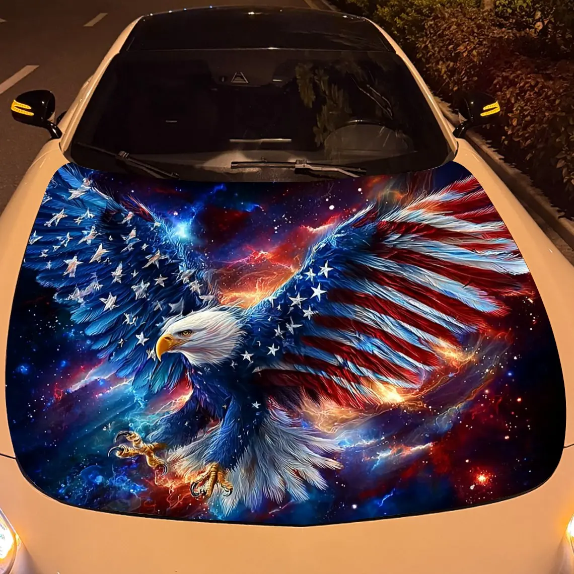 ملصق لاصق لغطاء السيارة على شكل نجمة Spangled Banner Element Eagle - غلاف فينيل متين، مناسب لمعظم المركبات وحماية المحرك وأنيق