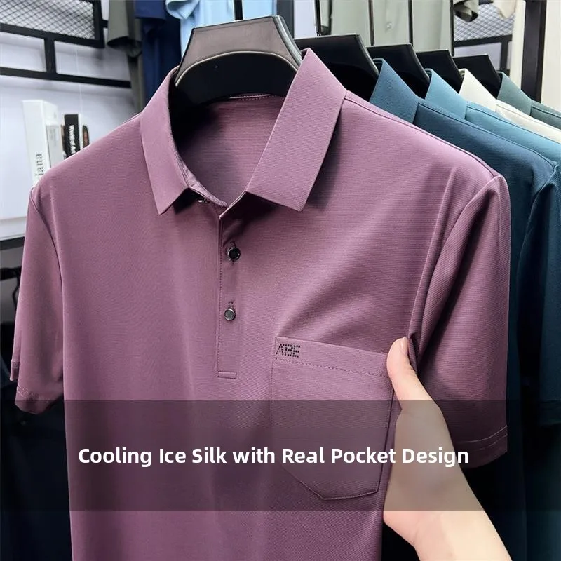 

Summer Casual Short Sleeve T-Shirt Men's Shirt Pure Color Mid-aged Business Dad Breathable Loose Fit Polyester Fiber