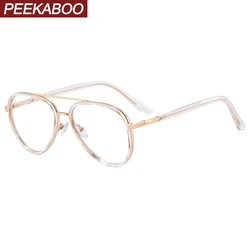 Peekaboo male big glasses frame for men clear lens anti blue light glasses vintage TR90 ultralight half metal black transparent