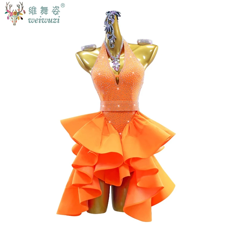 Abito da competizione di ballo latino da donna personalizzato Senior AB Stones Performance Abbigliamento Tango Chacha Abiti professionali da ballo