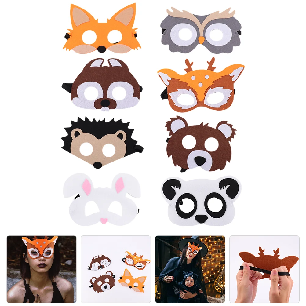 8 pçs máscara de feltro animal máscaras realistas engraçado novidade roupas dos desenhos animados para cosplay decorativo