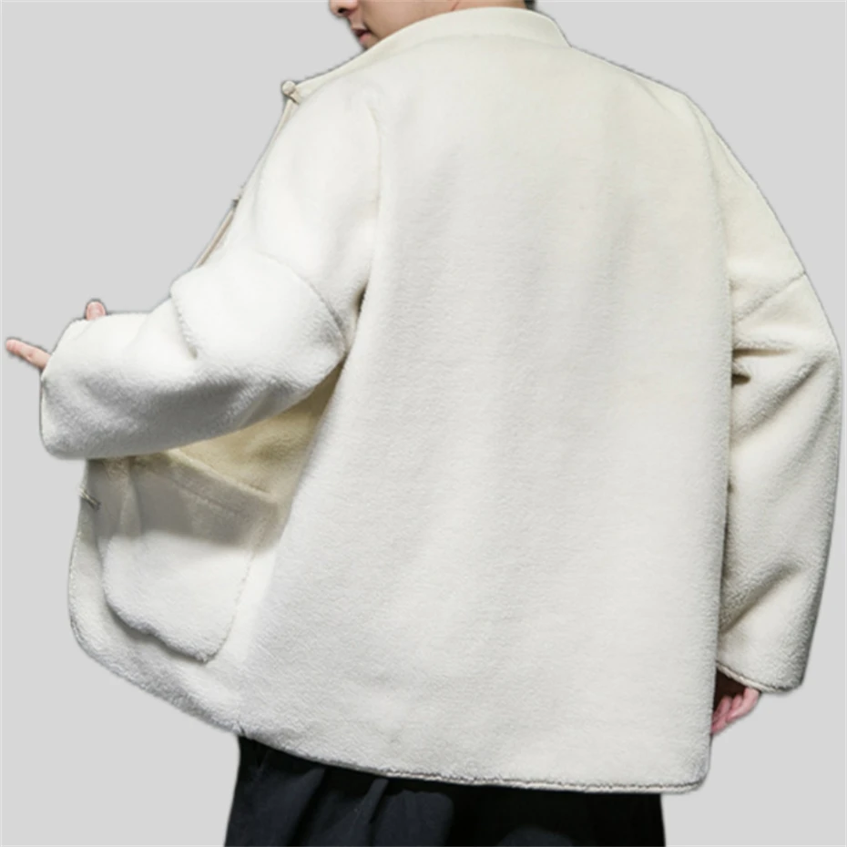Parkas informales de lana de cordero para hombre, chaqueta gruesa de talla grande, chaqueta cálida de algodón con hebilla de disco, ropa de calle