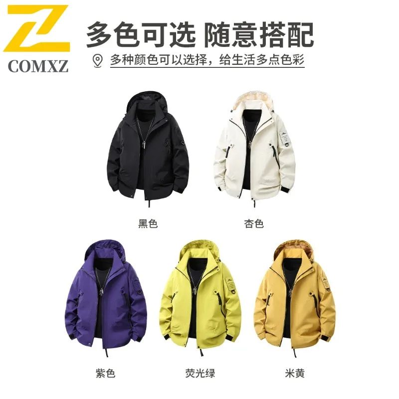 

COMXZ High Quality Jackets Multi Pocket Lightweight Loose New Spring Travel Hiking Men'S Windbreaker Jacket Hooded Outdoor Coat
