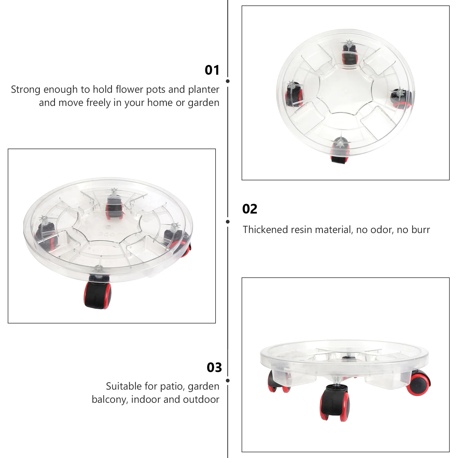 

1pc Thickened Resin Wheeled Flowerpot Tray Rolling Base for Garden Plant Stand Holder Rack Long Lasting Durable