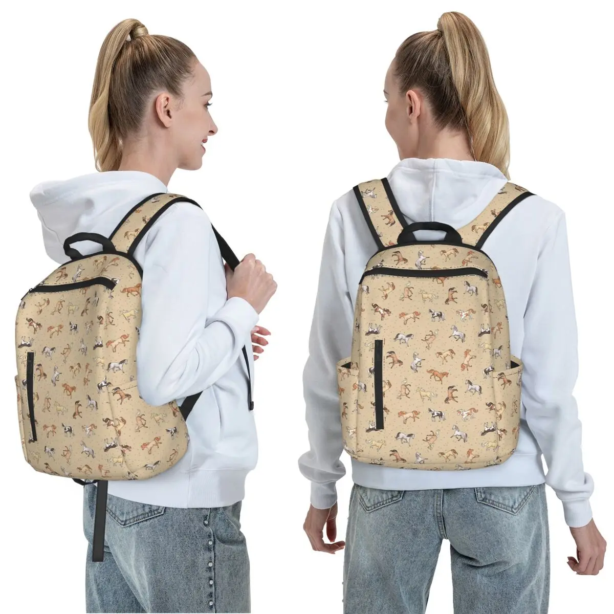 Scattered Horses Spotty On Taupe Pattern Backpack Daypack Large Capacity  BookBag School Bag Shoulder Bags for Men Women