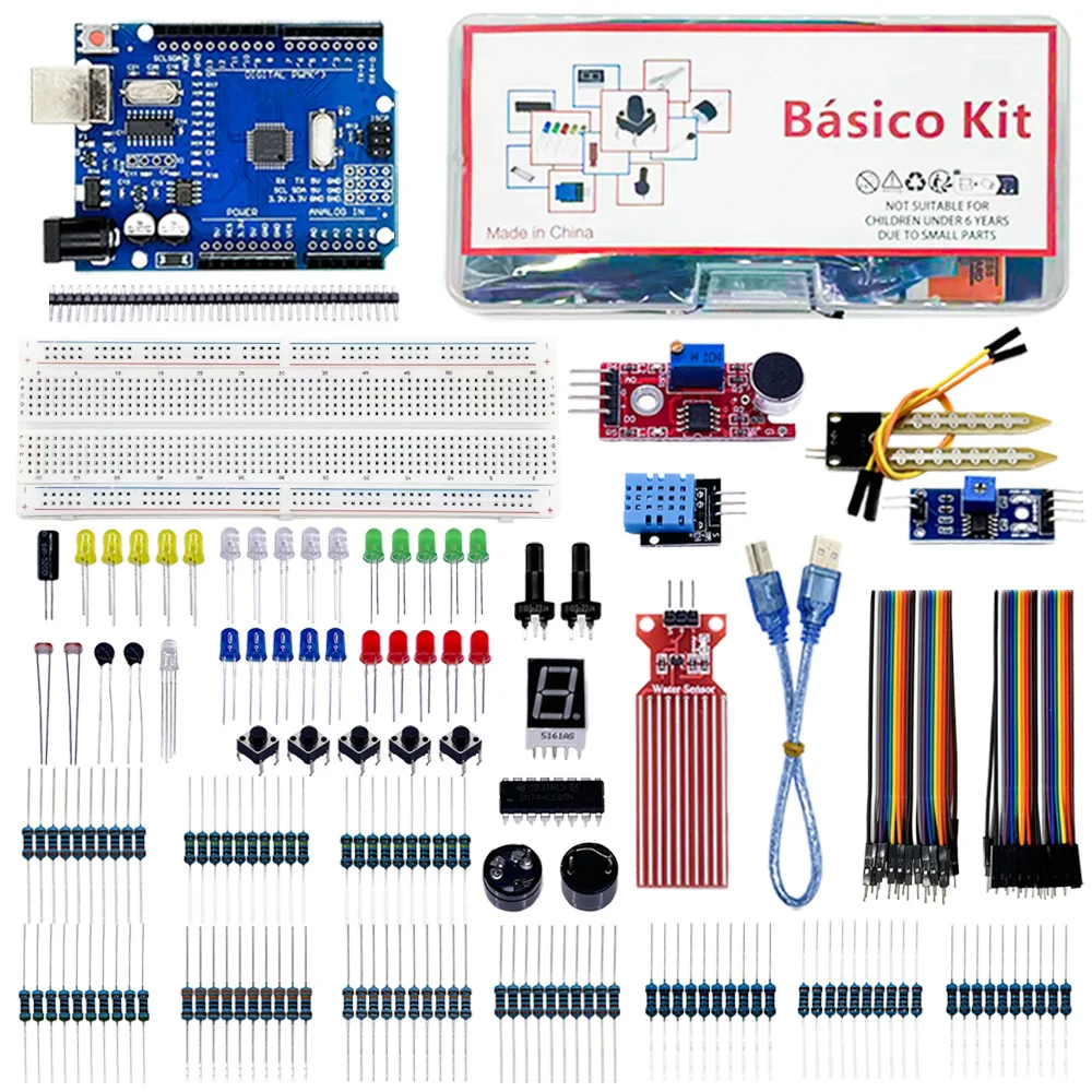 Elecrtonics-Kit básico divertido para Arduino Uno R3, placa de pruebas de 830 orificios, Kit de aprendizaje de arranque Dupont Elecrtonics