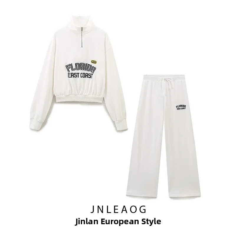

JNLEAOG Autumn New Women's College Style Sweatshirt And Straight Leg Velvet Pants Two Piece Set Fashionable Adult Outfit