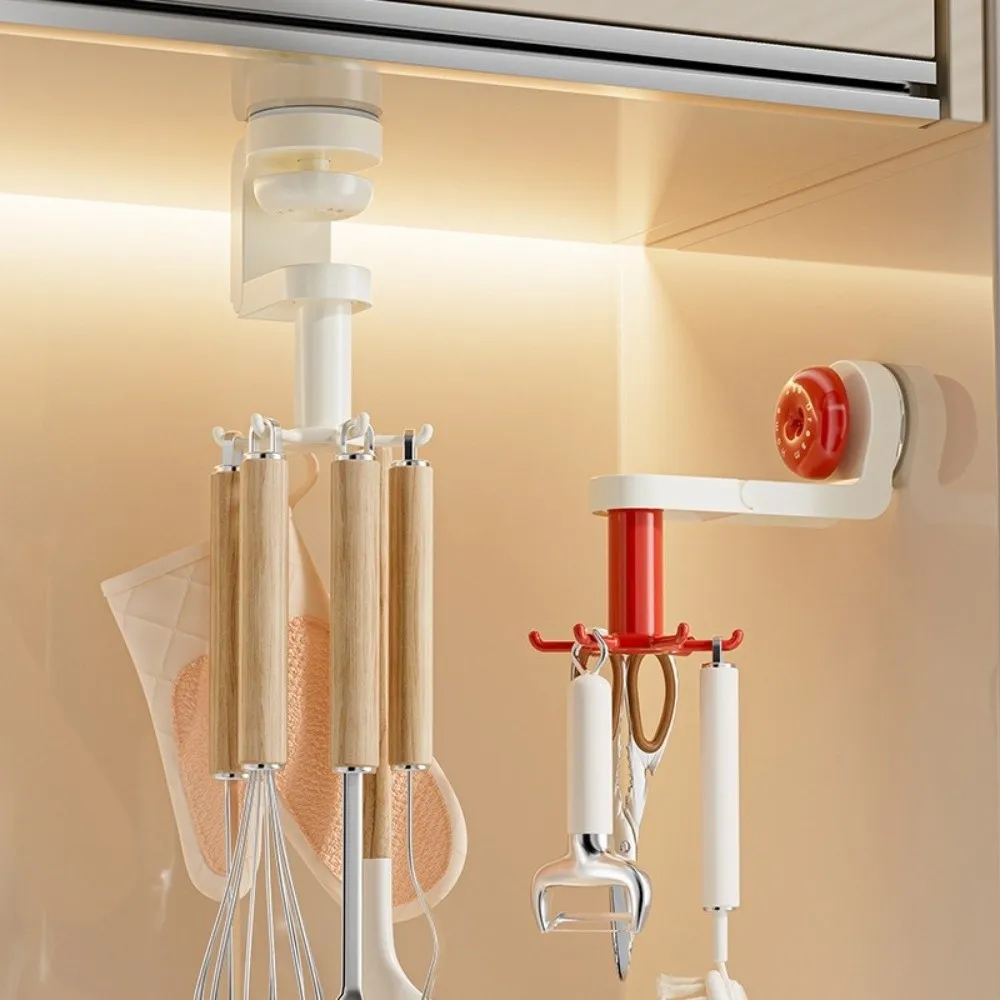 Rotatable Kitchen Rotating Hook Space-Saving with Suction Cup Wall Mounted Storage Rack Six-Claw Spatula Storage Rack Restaurant