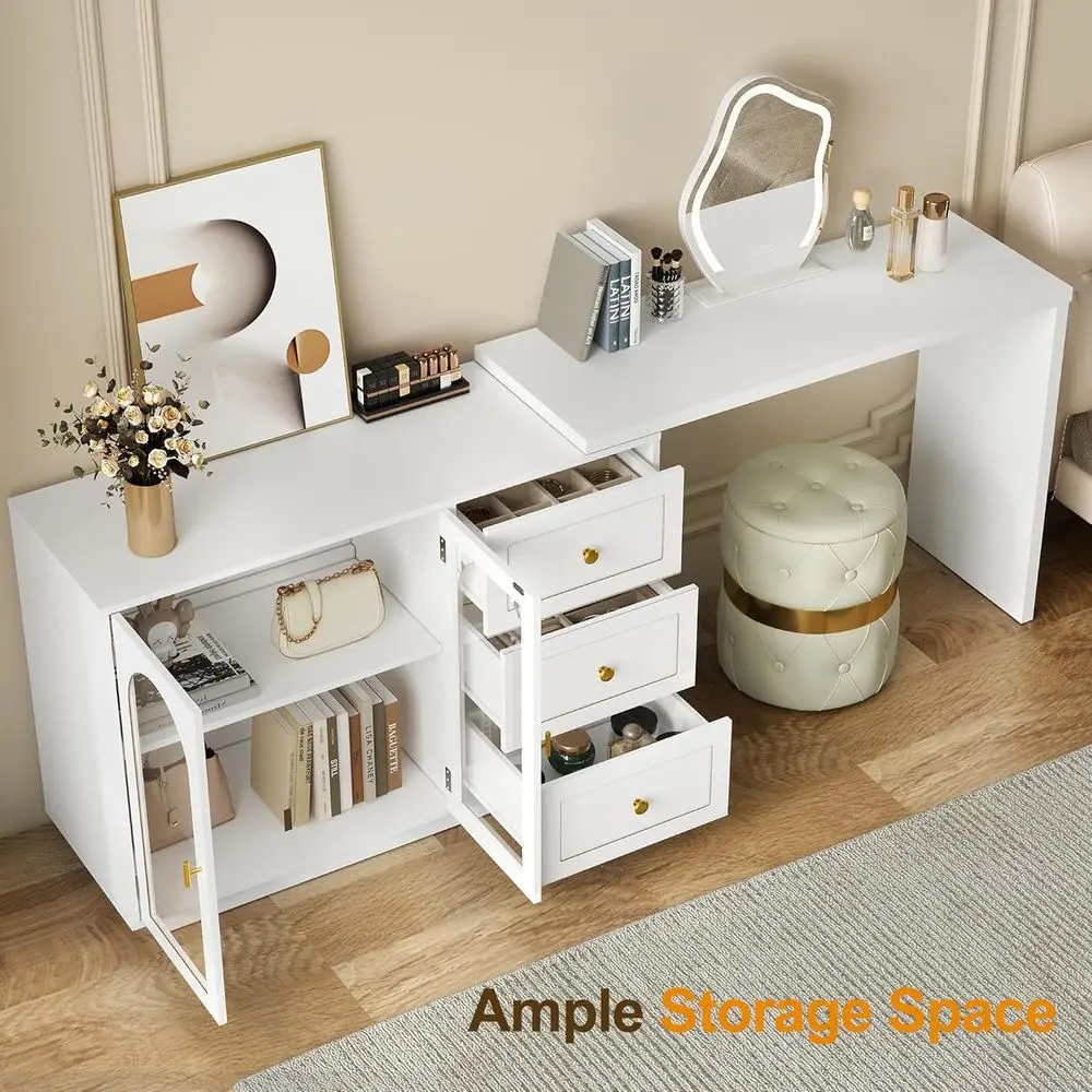 Large 83 Makeup Vanity Desk with 3 Drawers and 2 Doors, White, Ideal for Bedroom or Dressing Room (Mirror Not Included) view 4