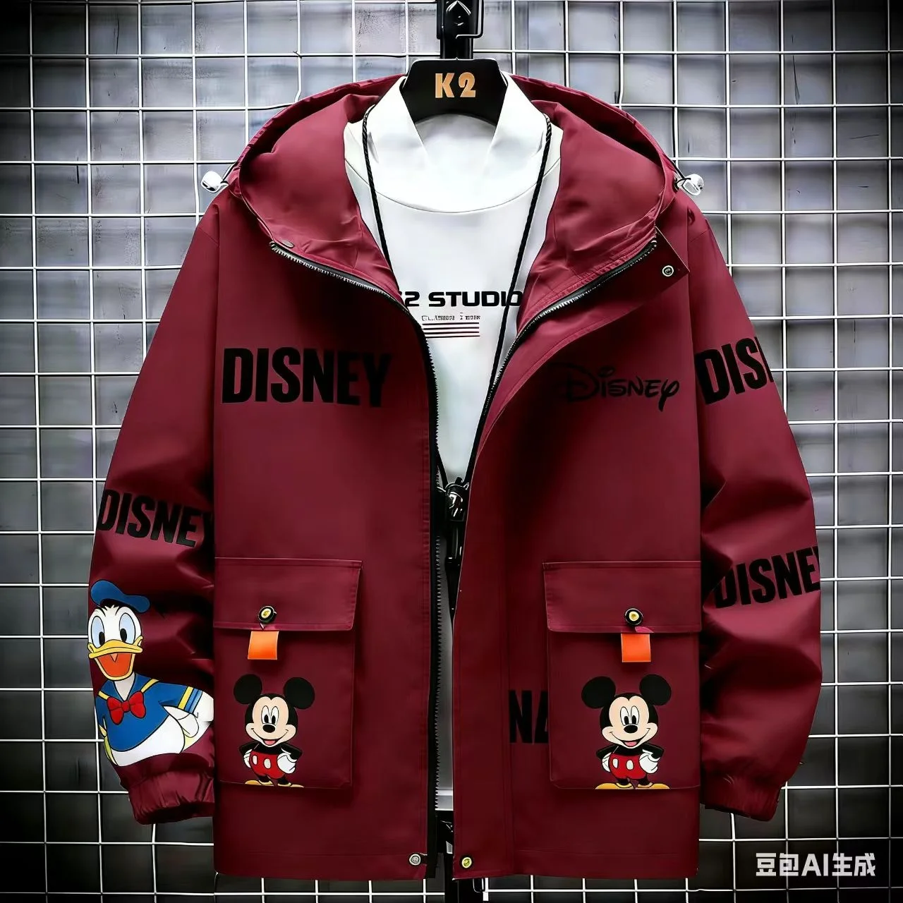 Mickey Mouse Donald Duck print hooded jacket men's casual windbreaker hooded windbreaker casual streetwear