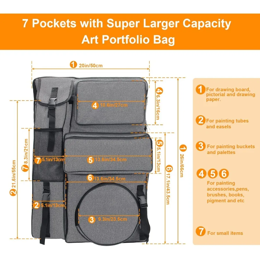 Ransel Portofolio Seni Kanvas 20 x 26 untuk Perjalanan Luar Ruangan dan Menggambar: Tas Jinjing Kapasitas Besar dengan Kompartemen Khusus untuk