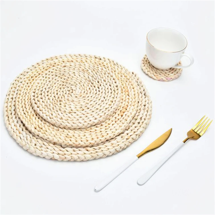 

Round Bamboo Coasters Set 12 Pack Rattan Placemats Woven With Tassel 3D Placement Mats For Dining Table Shells