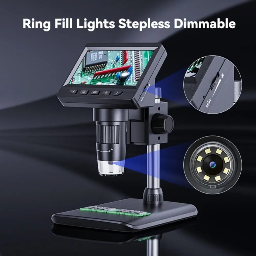 

Professional 4.3 Inch Digital Microscope 1080P 2000mAh Soldering Microscope 50-1000x Electronics Repair Coin Microscope Phone