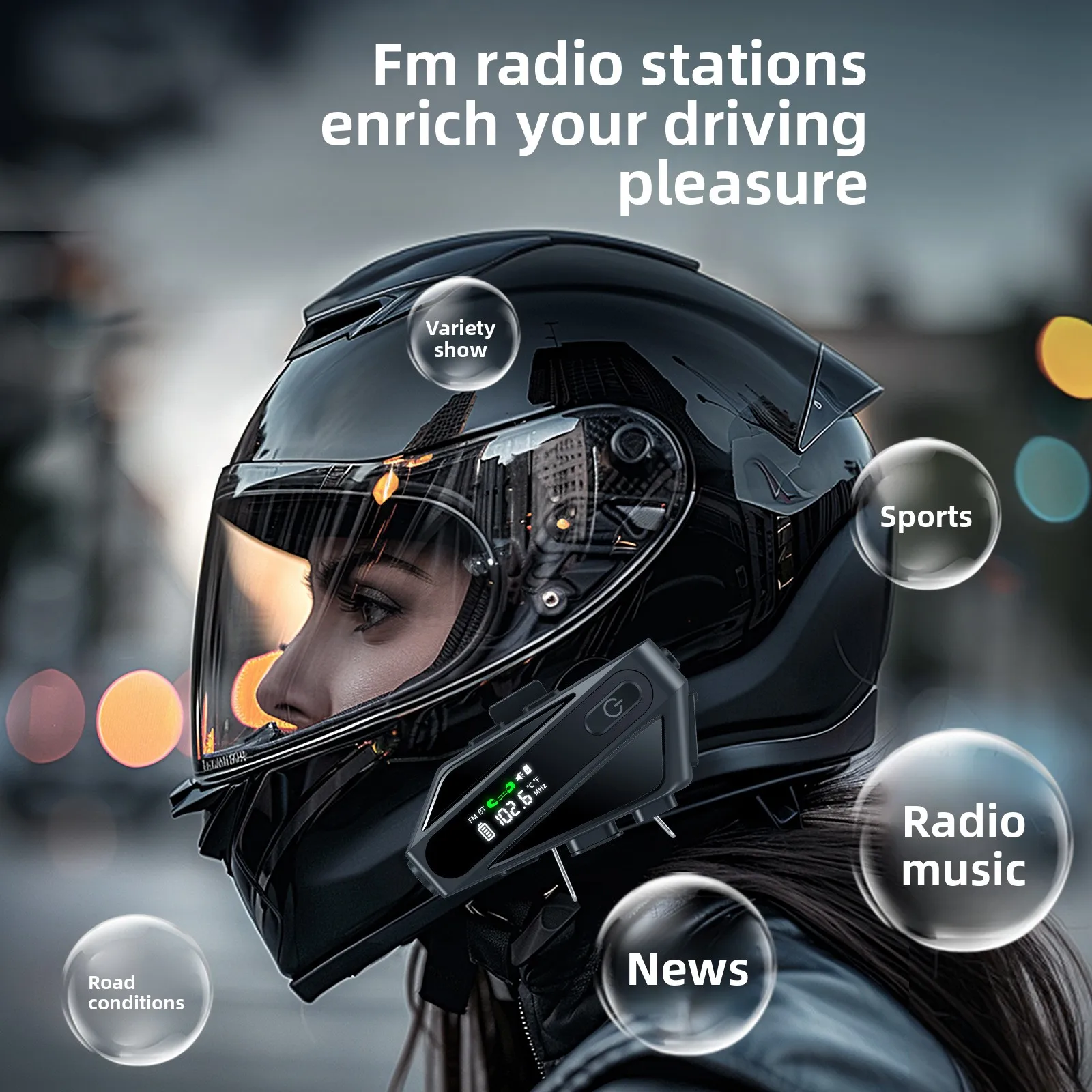 Headset helm Bluetooth baru dengan lampu LED, interkom, untuk helm sepeda motor