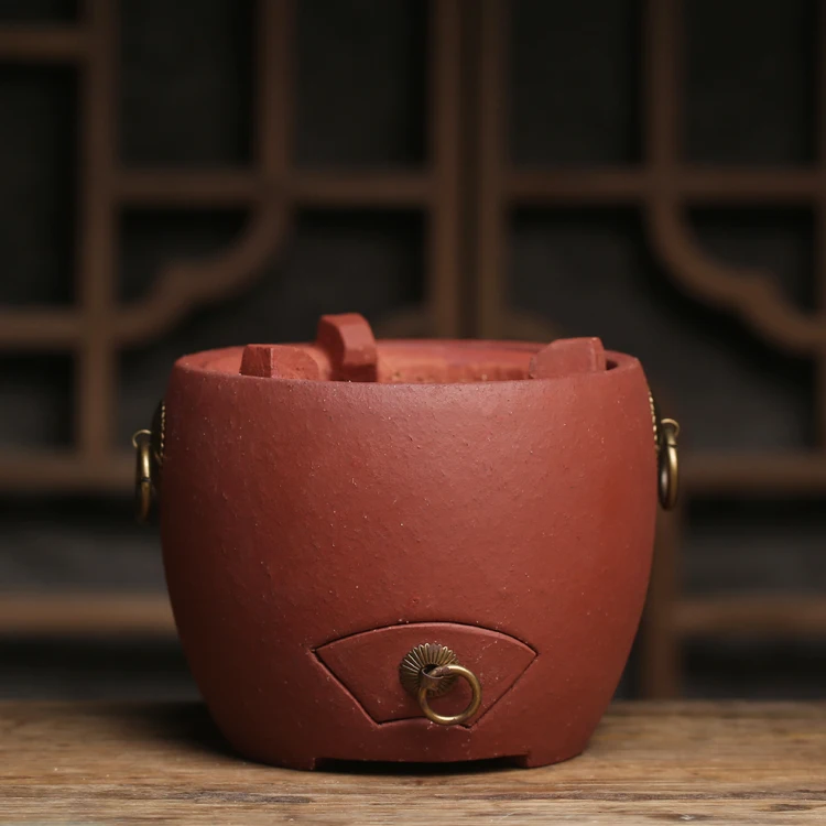 

Chaoan Red Clay War Drum Charcoal Heater Base Heat Resistant Kung Fu Tea Set Outdoor Tea Stove Wind Stove Water Boiling Stove