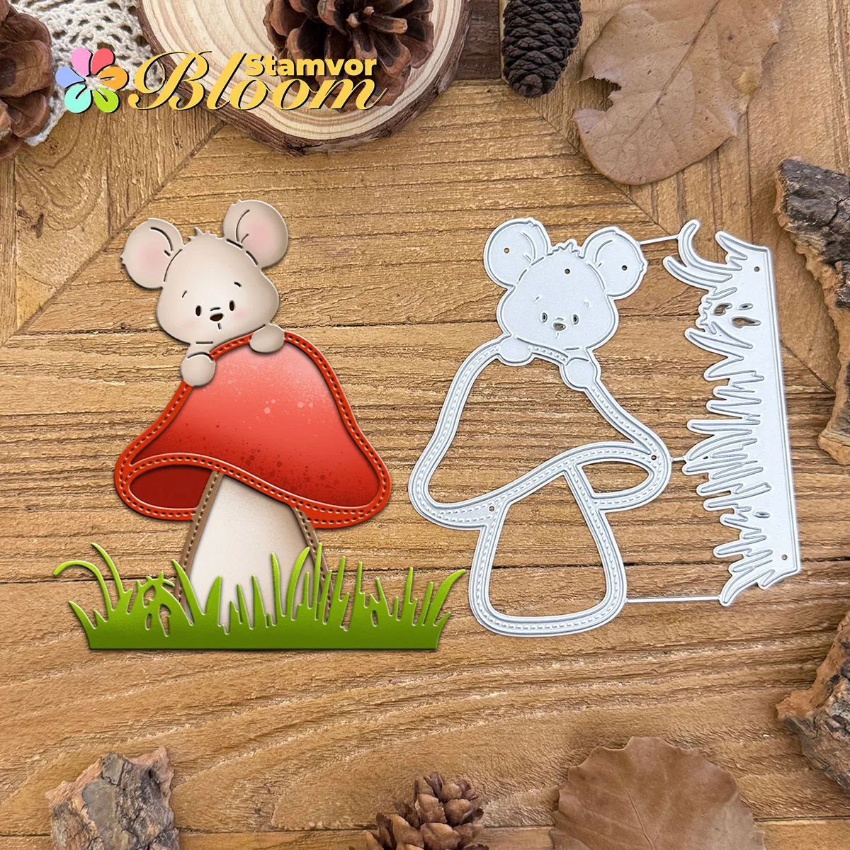 Original schöne Maus Liying auf dem Pilz Grasland Shaker Karte Metall Stanzformen Scrapbooking dekorative Prägung