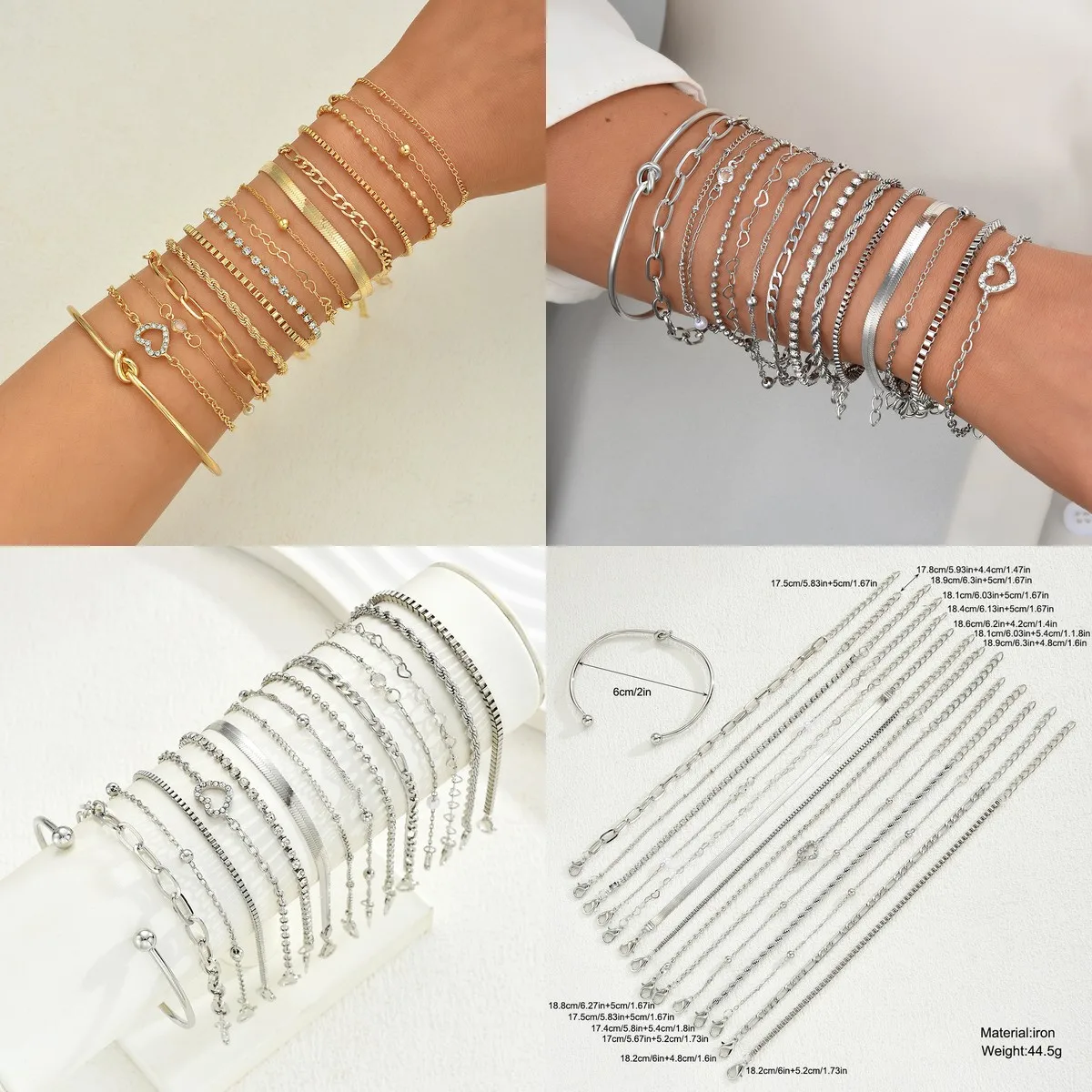 Sparkling Heart Braided Knot Bracelet Set (15pcs) for Women – Fashionable Minimalist Luxury Stackable Wristband Jewelry