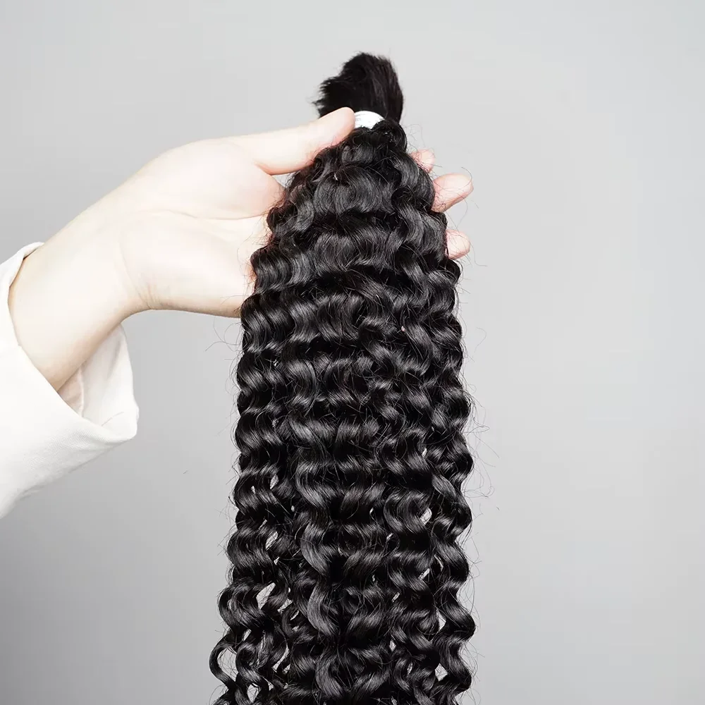 Extensiones de cabello trenzado de cabello humano rizado con ondas profundas de agua de 40 pulgadas para trenzas bohemias 3/4 mechones de cabello humano Afro rizado a granel
