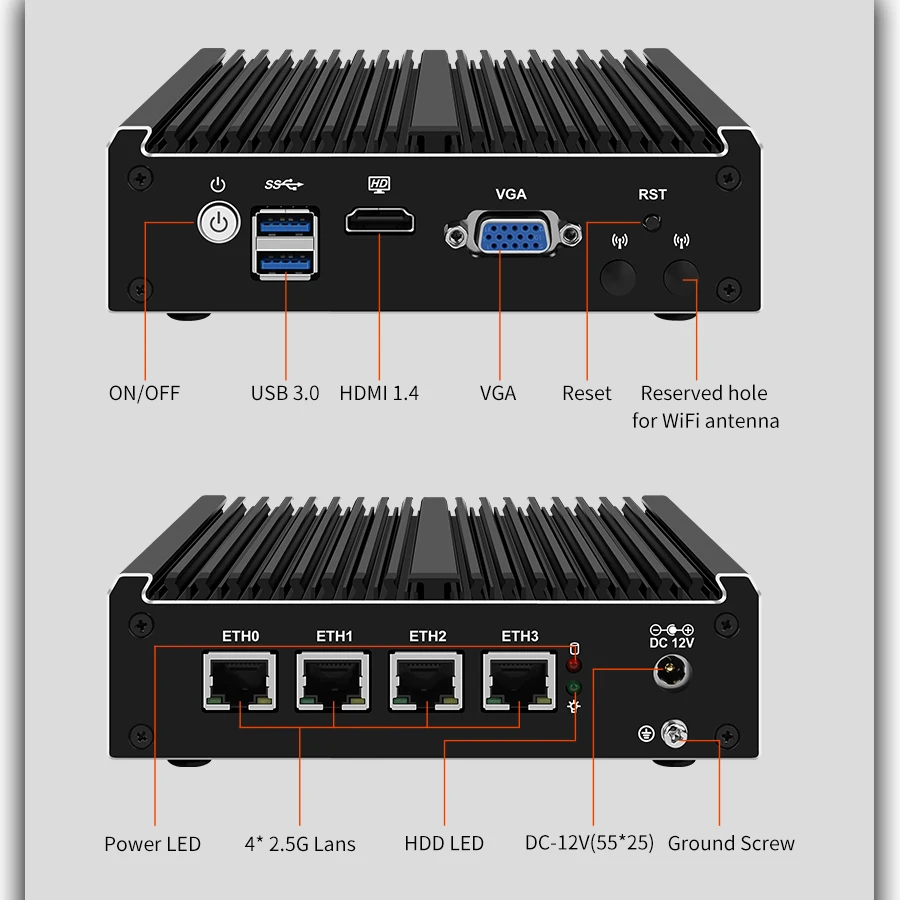 사무실용 팬리스 미니 데스크탑 PC, 인텔 J4125 LPDDR4 2.5G 랜, HDMI VGA 듀얼 디스플레이