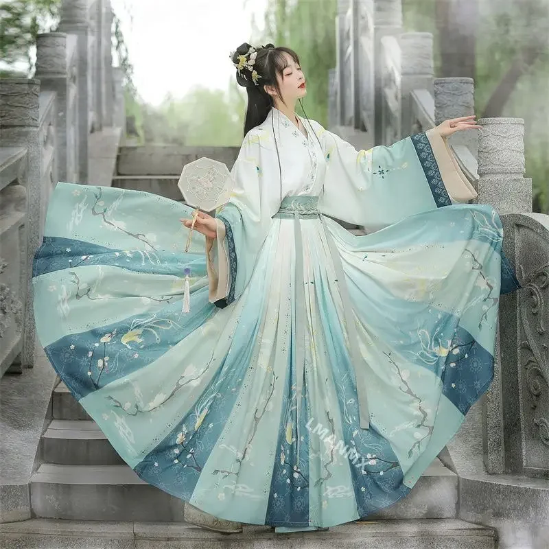 중국 스타일 여성 동양 빈티지 한푸 의상, 꽃 자수 요정 드레스, 전통 고대 공주 일상 의상