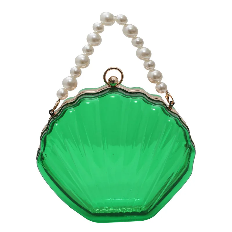 Transparent Acrylic Shell Shape Bag Summer High Quality Pvc Women\'s Designer Handbag Pearl Strap Shoulder Messenger Clutch Bag