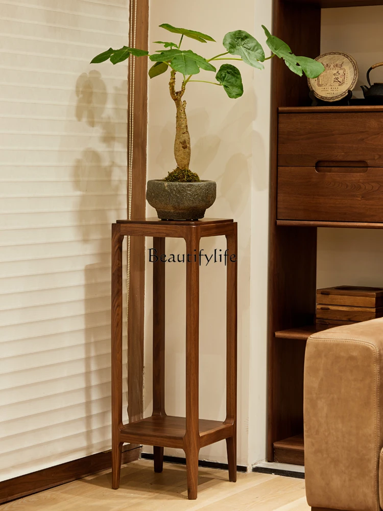 North American Black Walnut Wooden Flower Stand Italian Minimalist Solid Wood Living Room Home Floor Shelf