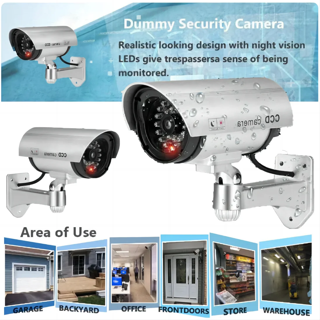 Simulation Security CCTV Cameras Indoor And Outdoor For Home And Office Monitoring Flashing LED Red Light Waterproof