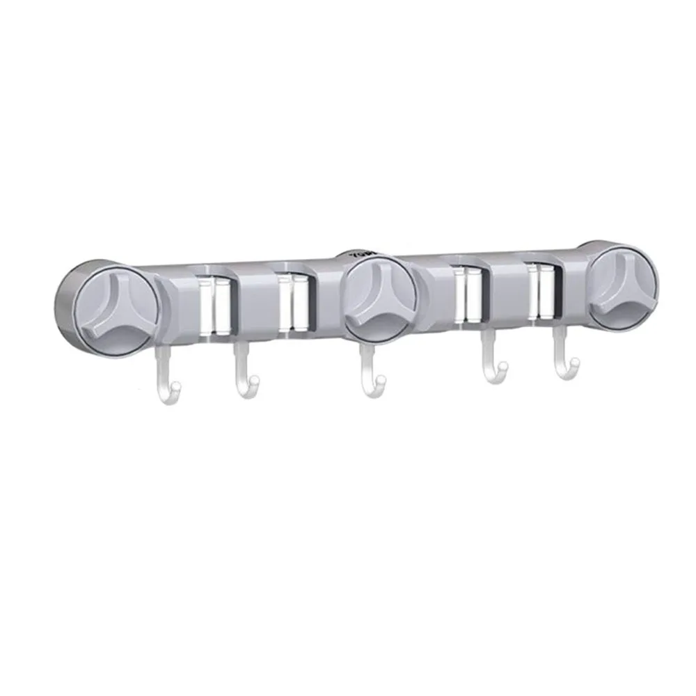 

4 Position Suction Cup Mop Holder 5 Hooks Strong Fixed Mop Hanging Rack Waterproof Large Load Bearing Wall-Mounted Mop Clip Home