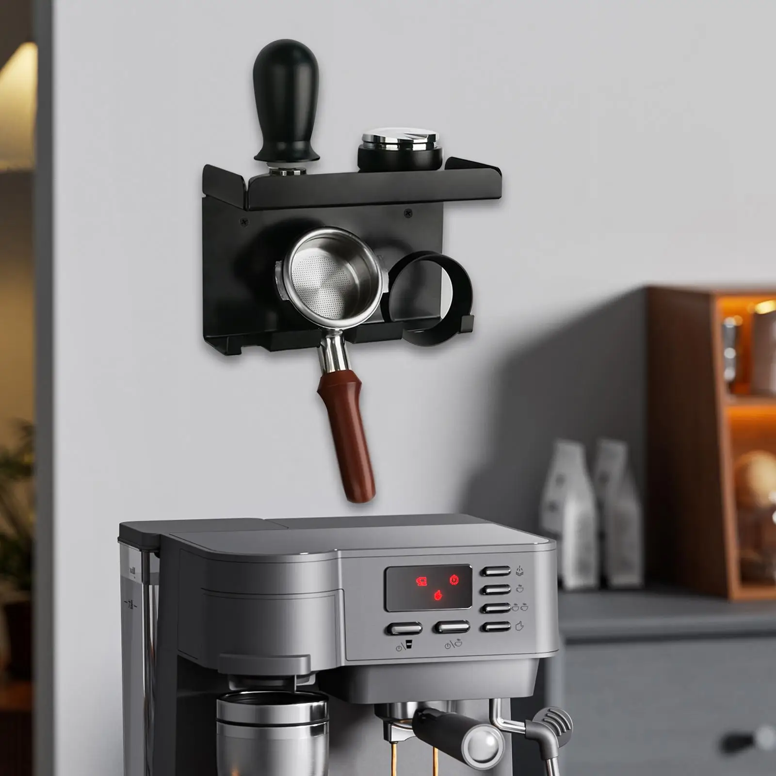 Coffee Portafilter Wall Mounted Rack Coffee Shop Portafilter Storage Shelf