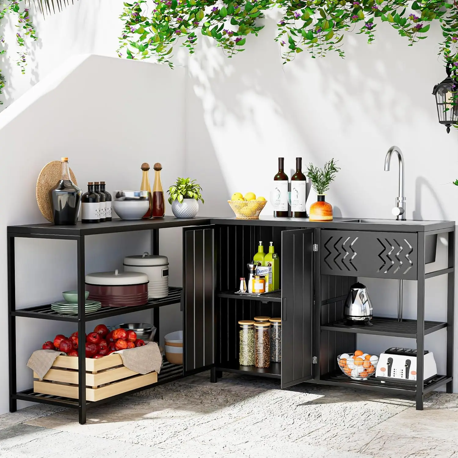 

48" Iron Utility Sink Cabinet with Stainless Steel Sink & Faucet, 2-Door Enclosed Storage Cabinet with 2-Tier Shelves,Customized