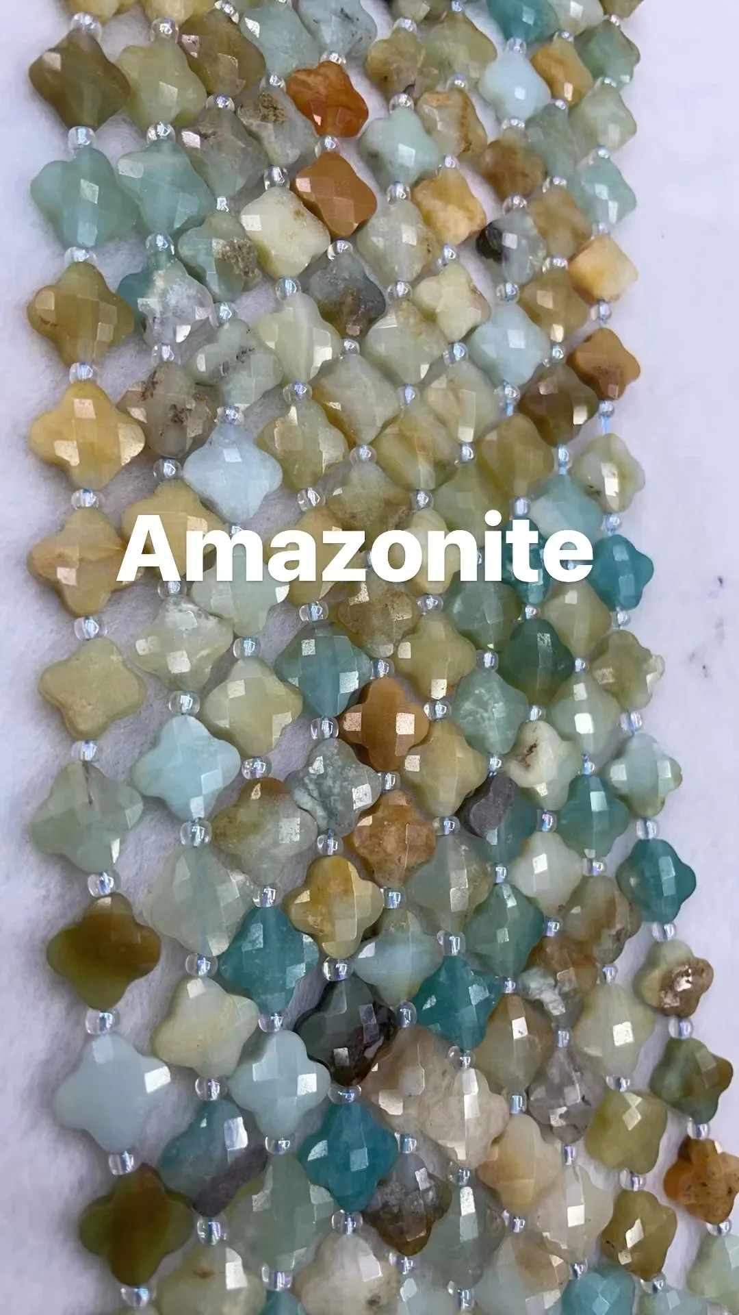 Natural Amazonite Crystal Anenturne Red Strawberry Amethy Cut face 10x10mm Four leaf clover Length Dagree 39cm Probably 30 Grain