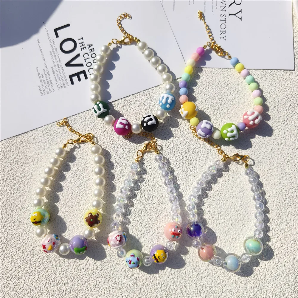 Colorful Pet Jewelry Cat Collar Cute Dog Necklace Pet Pearl Collar Christmas Beads Dog Grooming Accessories