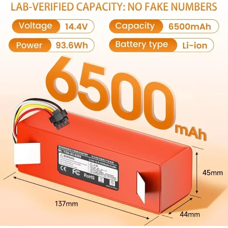 6500mAh 14.4V Replacement Battery Compatible with Roborock S4 S5 S6 S7 Q5 Q7 Max for Xiaomi Mi Robot Vacuum Cleaner