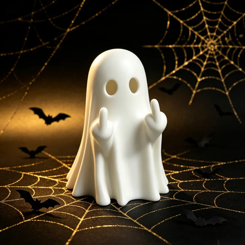 Fun Middle Finger Ghost Ornament, White Quirky Ghost Statue Decoration, Creative Halloween Desktop Decoration, Cute Ghost Sculpture, Desktop Home Party Decoration