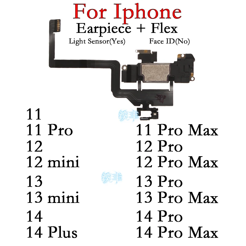 

Ear Earpiece Speaker for IPhone 11 12 13 14 Mini Plus Pro Max Flex Cable Replacement Repair Parts Wiht Light Sensor No Face ID