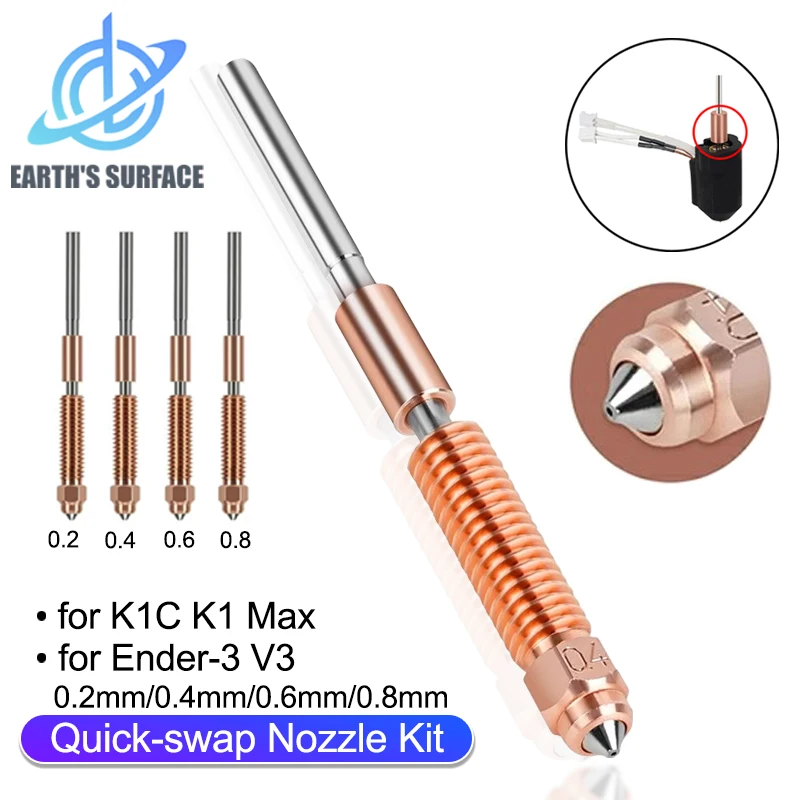 

Quick Swap Nozzle Kit Suitable for Creality K1 Max K1C Ender 3 V3 Upgraded Bi Metal Hotend Parts with Swift Installation High Flow Printing Performance Durable Replacement Accessory for Daily 3D Printer Upgrade and Maintenance Work